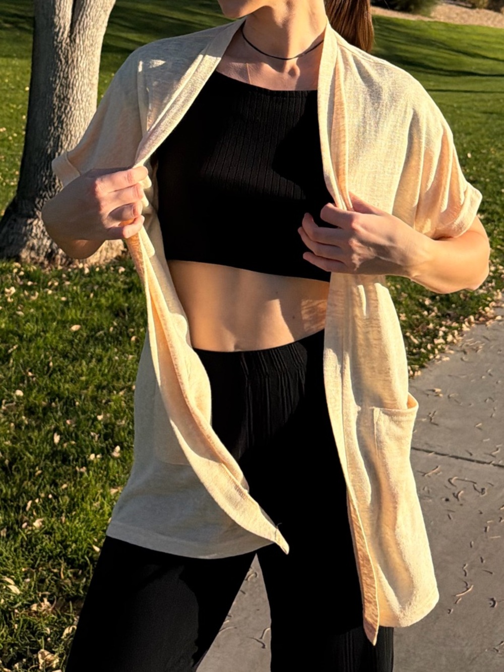 Light Cream Open-Front Women's Sweater Cardigan